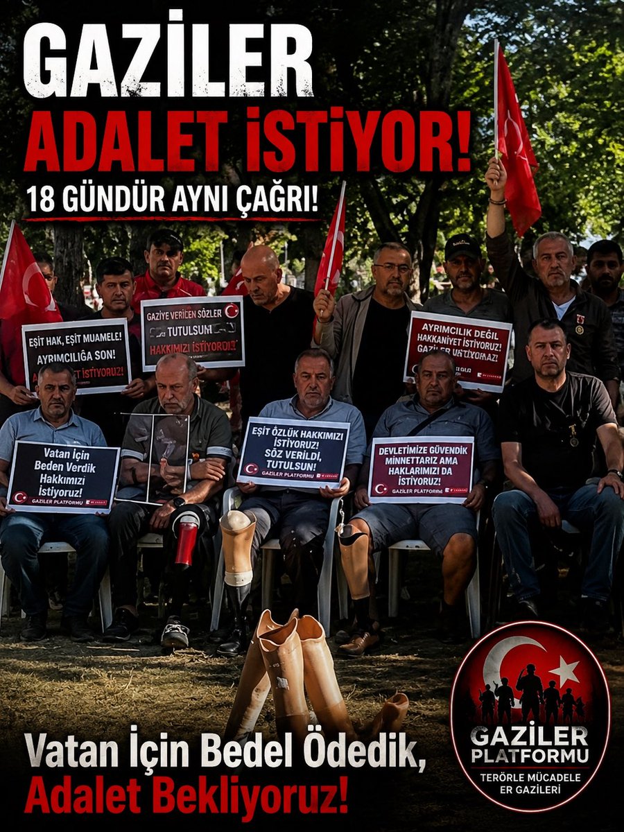 gazilerplatform's tweet photo. 18 gündür aynı çağrıyı yapıyoruz. Çünkü değişen bir şey yok.
Güvenpark’ta adalet bekleyen gaziler hâlâ orada, vicdanlara sesleniyor.
Vatan için bedel ödeyenler, bugün hak ettikleri adalet için nöbette.
Türk milletini Güvenpark’a davet ediyoruz. Gelin, gazileri yalnız bırakmayın. 🇹🇷

#Güvenpark #GazilerPlatform #Adalet #EmsalÖzlükHakları #GazilerYalnızDeğildir 
#gündem #sondakika #sondakikahaber