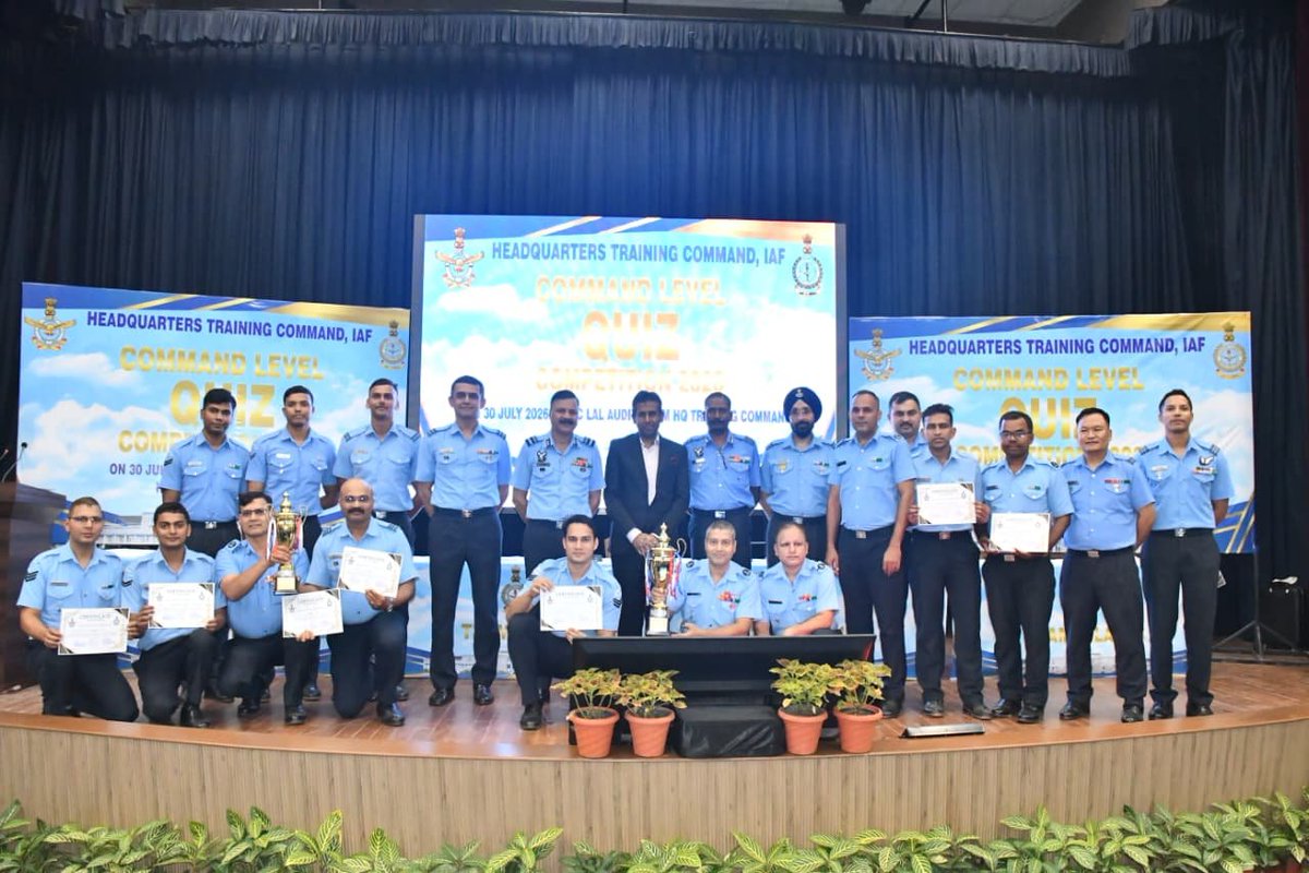 tracomiaf's tweet photo. Command Level #Quiz Competition held at #HQTC on 30 July 2026,  keenly contested by air warriors and the wards of serving air warriors and NCs(E).  Quiz was conducted by renowned Quiz Master, Mr Gautam Bose. 

#Winners 'Wards of serving air warriors and NCs (E) category' 

🏆 Air Force Station Jalahalli

#Winners 'Air warrior category' 

🏆 Air Force Station Tambaram

 Air Vice Marshal G Ananth, Senior Officer-in-Charge Administration, HQ TC graced the occassion as Chief Guest and felicitated the winners.

@IAF_MCC
@CareerinIAF