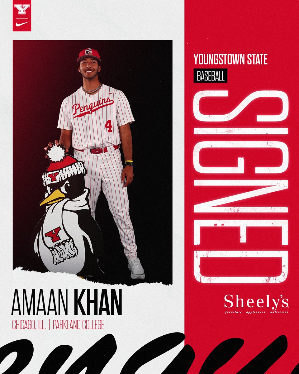 YSUBaseball's tweet photo. Please help us welcome right-hander 𝐀𝐦𝐚𝐚𝐧 𝐊𝐡𝐚𝐧 to the YSU Baseball family! 🐧⚾️✍️

The Chicago, Ill., native was a team captain at Parkland College as a sophomore in 2026 after spending the 2025 season at Saint Louis University.

#GoGuins | @24amaankhan24 https://t.co/vWDrToexsB