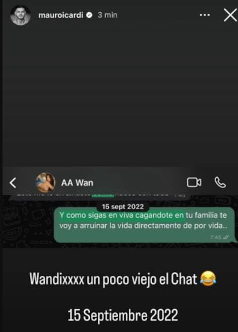 CaroBahena11's tweet photo. Cuando algunos se atreven a decir que los chats son falsos, aquí el mismo Icardi confirmando que la amenazaba, se imaginan todo lo que le ha dicho cara a cara? Como les queda defender a este violento. https://t.co/Q6NSBS0sgn