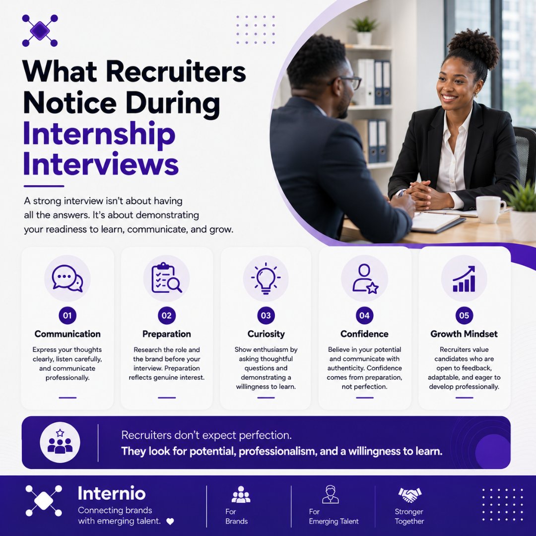 interniohq's tweet photo. Internship interviews aren't about being perfect.

They're about showing you're prepared, curious, confident, and ready to learn.

Start with those, and you're already on the right path. 💜 https://t.co/FAMrSPidZQ