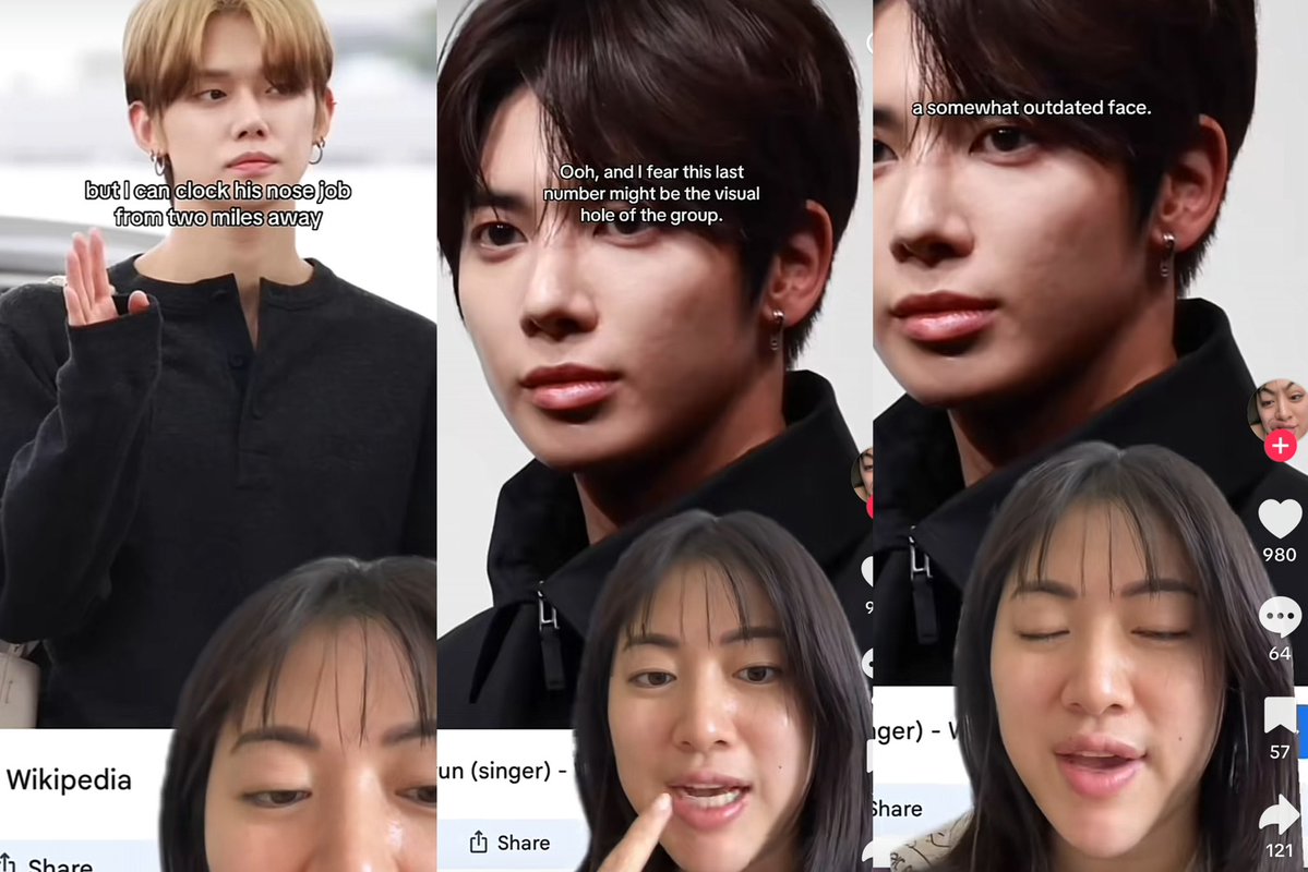 tyun1uv's tweet photo. i hate bringing tiktok drama over here, but i just came across a video where op was rating txt’s visuals and made some really disrespectful comments about yj & th🫩 please don’t give her any engagement, just report her page. she has a pretty big following on tt and apparently does this to other groups too, so if it pops up on your feed, just block and report🙏

her username @/das0925