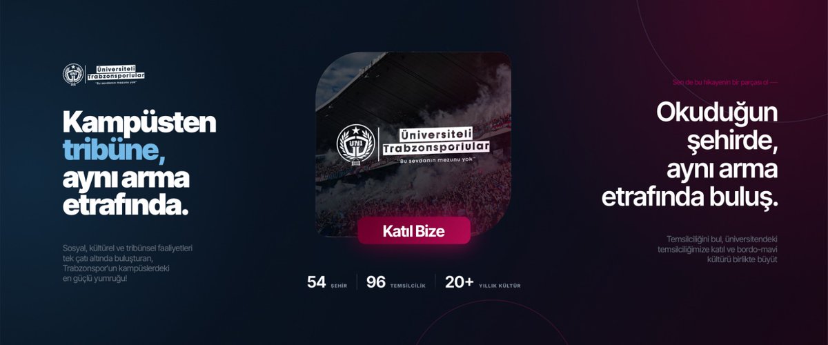 uniggresmi's tweet photo. Kampüsten tribüne, aynı arma etrafında.

Sosyal, kültürel ve tribünsel faaliyetleri tek çatı altında buluşturan, Trabzonspor'un kampüslerdeki en güçlü yumruğu!

Sen de katıl bize: https://t.co/RQBvLn2HOf

#ÜniversiteliTrabzonsporlular https://t.co/j9Rqw2JVRO