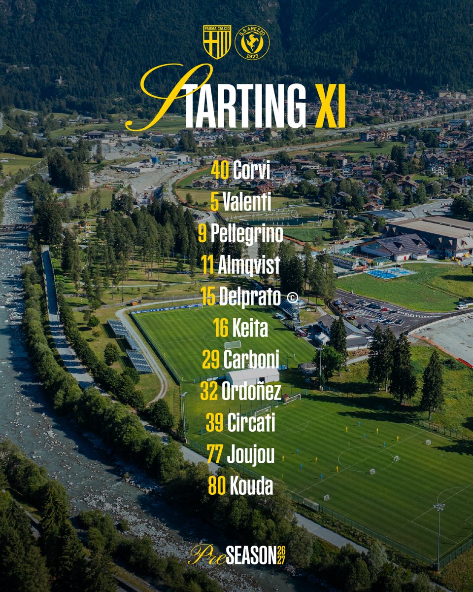 1913parmacalcio's tweet photo. Alle 17 scendiamo in campo in amichevole con l'Arezzo a Pinzolo: la nostra formazione 🙌🏻💛💙

Guarda live sul nostro canale YouTube ➡️ https://t.co/0NojYeHVLl https://t.co/9NU5SGwzGL