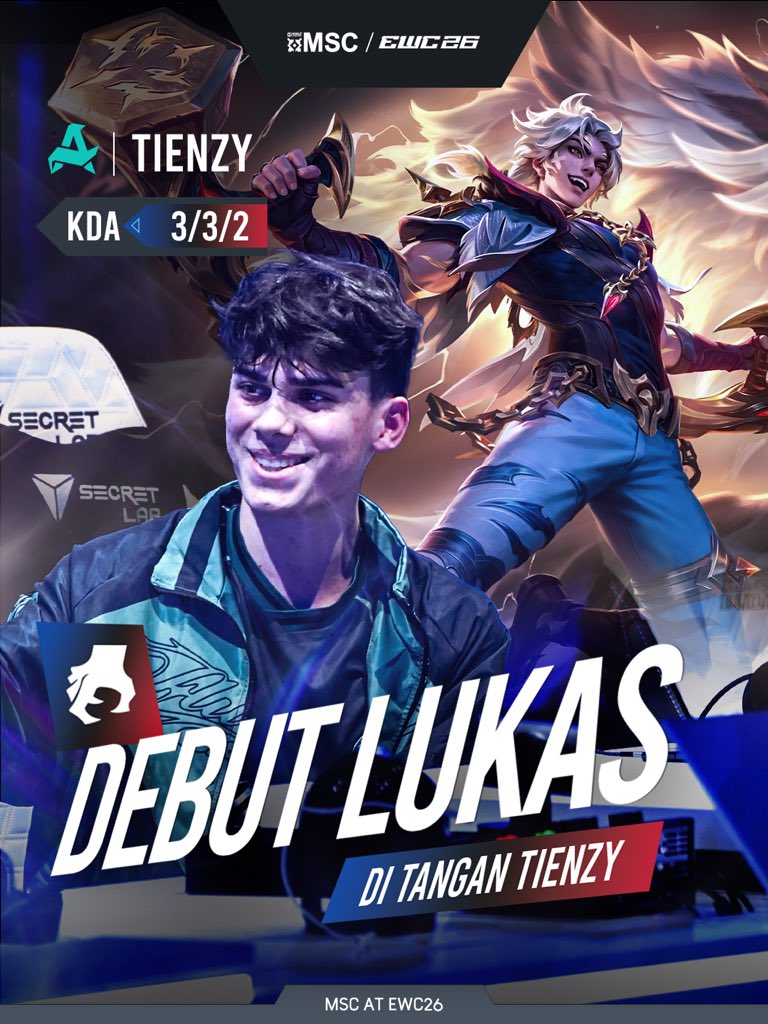mplidofficial's tweet photo. AUR lagi lagi membawa hero yang baru di game ke-2 babak Knockout stage dengan Lukas dari Tienzy 🤛
#MSCatEWC26 #MSCatEWC26MainStage #NiceGame #AUR Tienzy https://t.co/mp844la4Sv