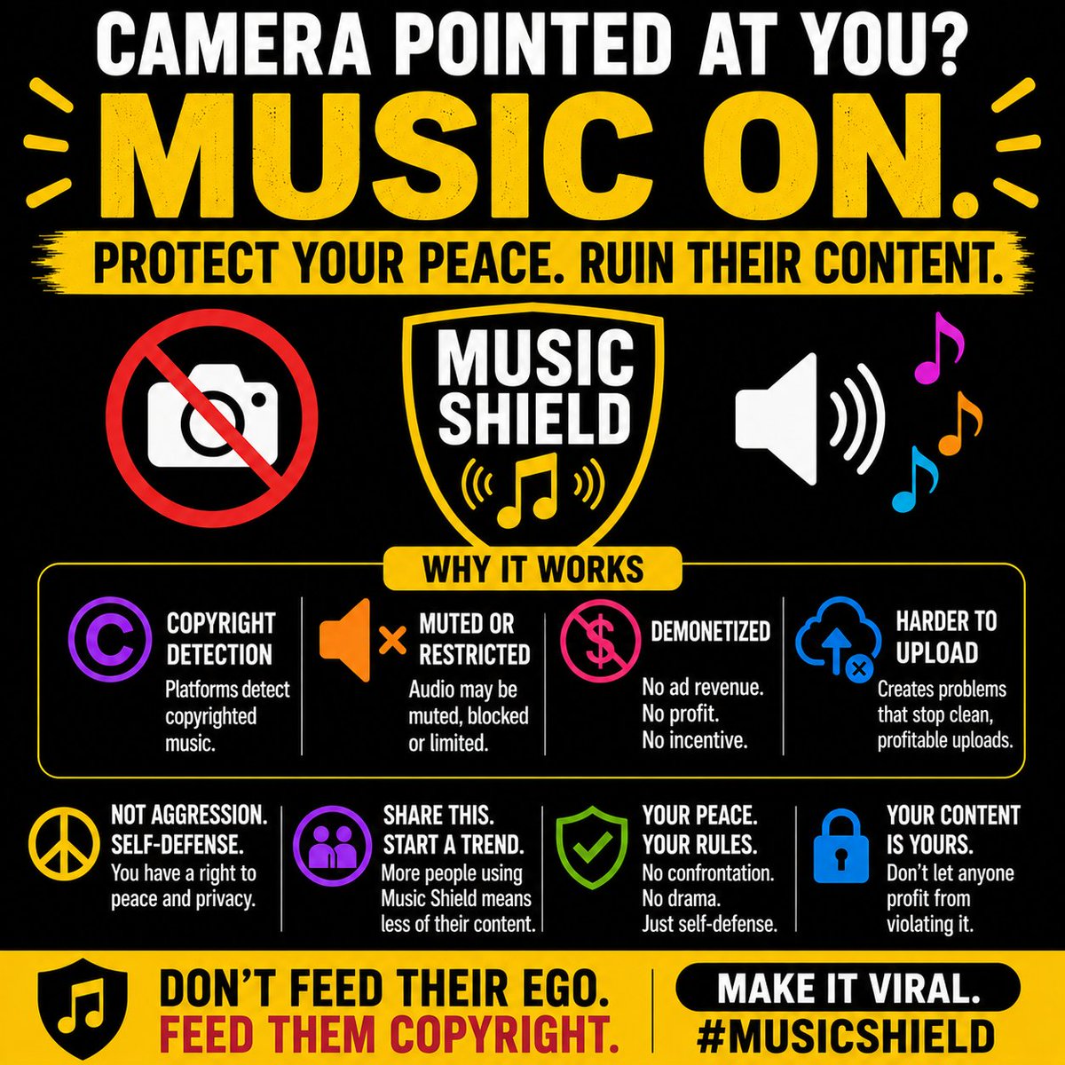 ukmark's tweet photo. @theMakarioz Play copyrighted music from your phone when confronted close up. Makes it difficult to upload to social media without a copyright strikes.
#MusicShield https://t.co/X4h73hMASl