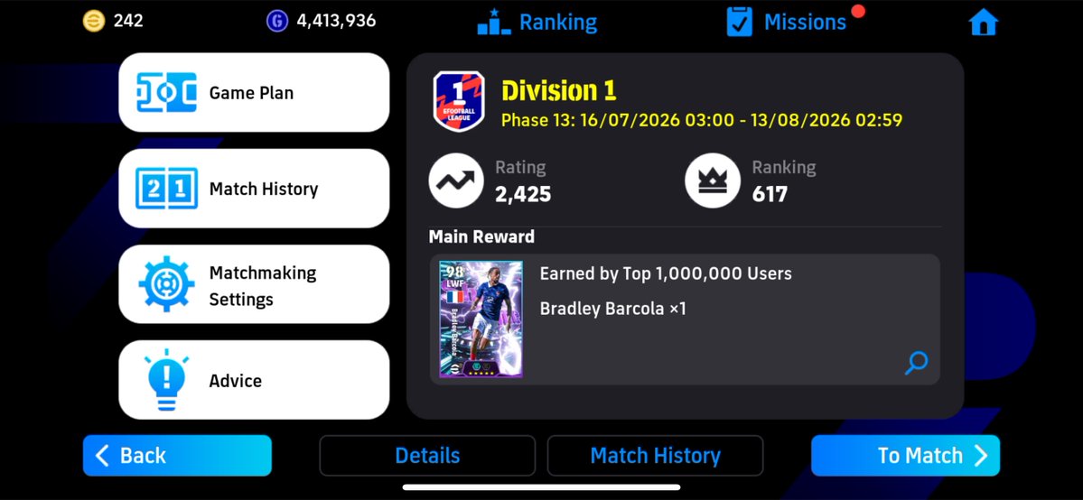 30_x90's tweet photo. RANK PUSHING 
KING OF F2P FOR A REASON 
#efootball https://t.co/AGtbVnmNyD