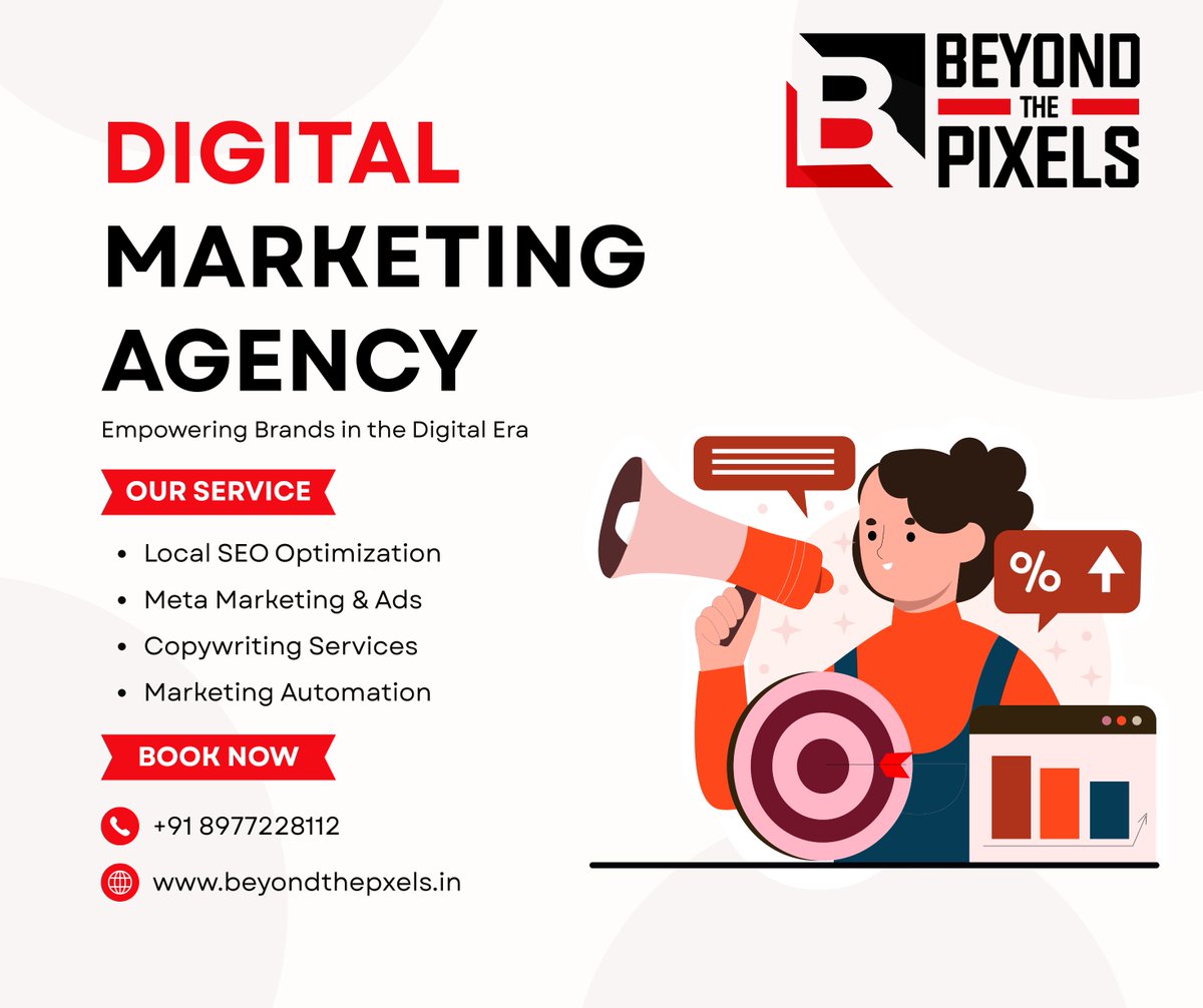 Teambeyondpixel's tweet photo. 🚀 Ready to grow your brand digitally?

Beyond the Pixels helps businesses turn digital opportunities into real growth with:

🔹 Local SEO
🔹 Meta Ads
🔹 Copywriting
🔹 Marketing Automation

📞 +91 8977228112

🌐 https://t.co/pX5KadGknx

Your growth. Our digital expertise. https://t.co/EKEIo85sRB