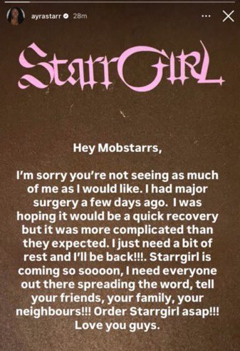 abouthehype's tweet photo. 🚨Arya Starr shares health update via IG https://t.co/qNpT6FPKQE