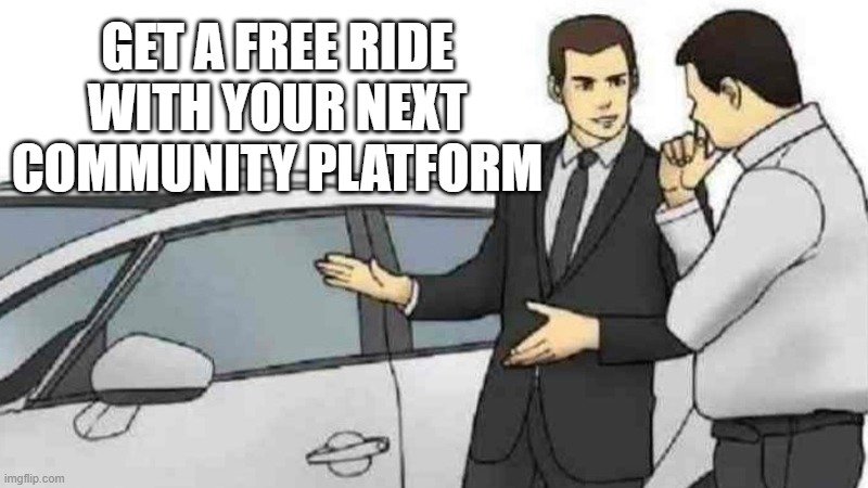 linkspreed's tweet photo. Salesman: "So, what will it take to get you into a modern community platform today?"
Us: "How about full ownership and a free ride?" 😉
Build a next-gen community social network tailored exactly to your members' needs over at https://t.co/cSVBQTkM1v. https://t.co/WJDdx0nzl5
