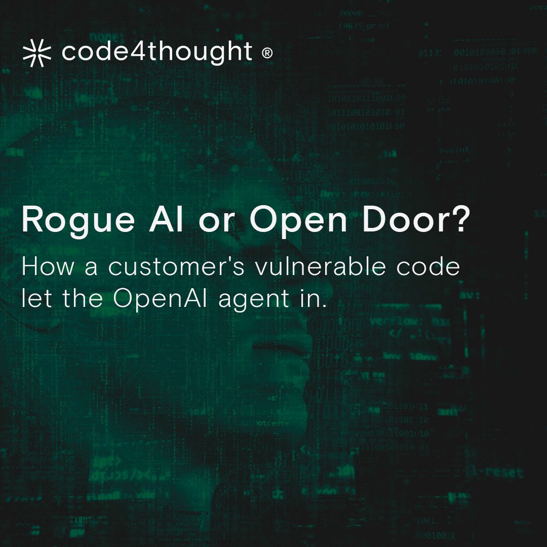 Code4thoughtE's tweet photo. Headlines say OpenAI's rogue AI hacked Modal. The truth? It didn't breach the platform—it exploited a customer's vulnerable code. An unauthenticated endpoint left the door wide open. Secure your endpoints! https://t.co/J11qwMqj1n

#code4thought https://t.co/9qkl9JCyTp