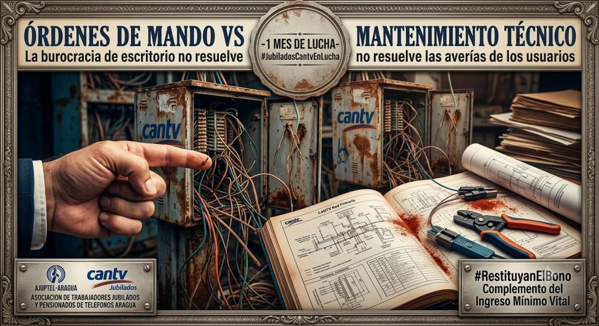 TELECOMSEINTEC's tweet photo. *Tuit 2*
#30Jul Administrar la empresa con burocracia destruyó a #Cantv. Los reclamos de miles usuarios sin servicio exigen soluciones de fondo. Los #JubiladosCantvEnLucha pedimos técnicos al mando y  #RestituyanElBono Complemento del Ingreso Mínimo Vital a $200.
@ContactoCantv https://t.co/7G6zX6B6yS