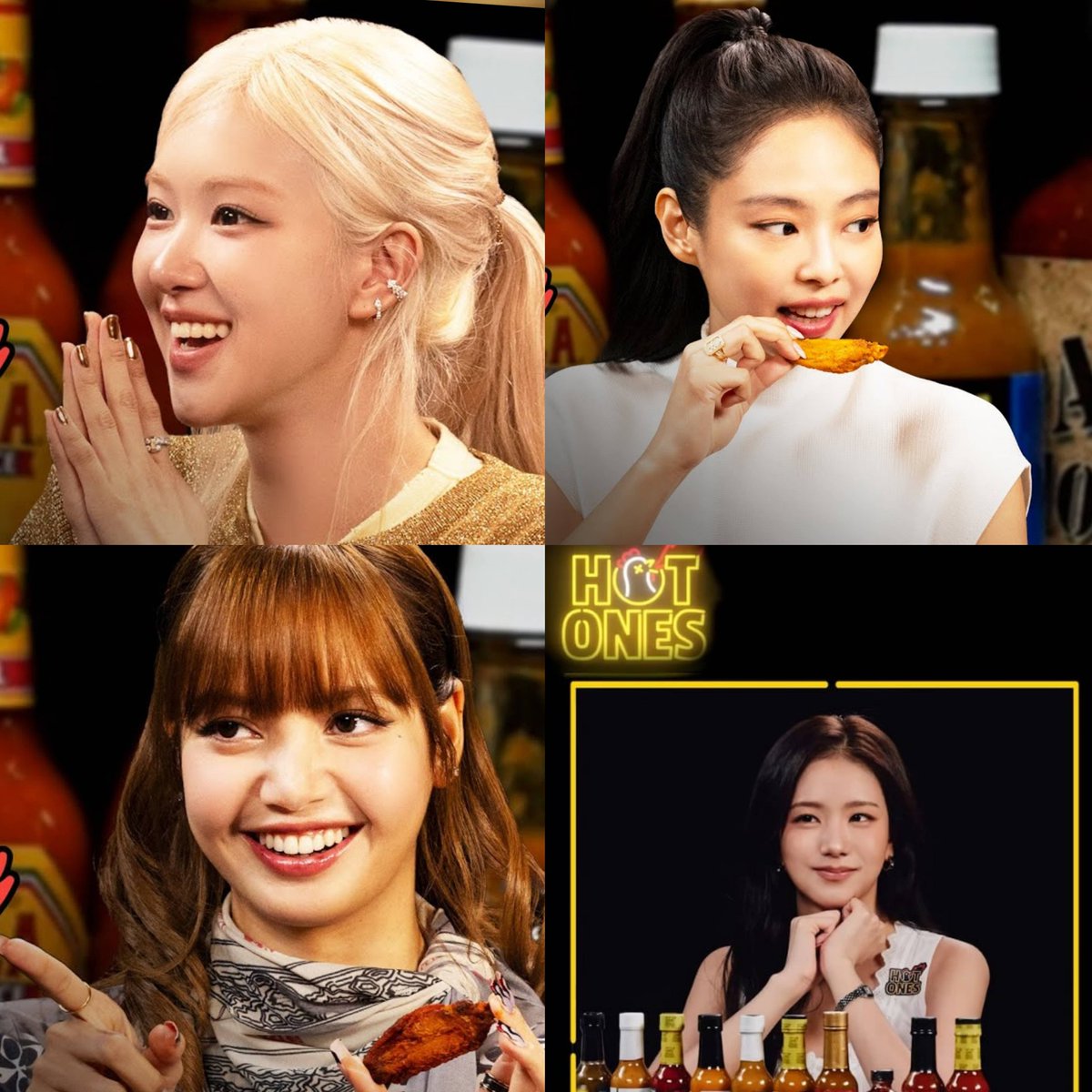 philconcerts's tweet photo. All four BLACKPINK members on Hot Ones: Rosé, Jennie, Lisa… and finally Jisoo, the last one to take the challenge 🔥 https://t.co/UnaJvIowDx