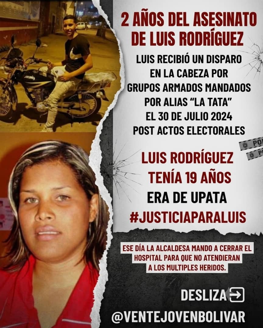 LaverdeVirgilio's tweet photo. Se cumplen dos años del asesinato de Luis Rodriguez post actos electorales por grupos armados del régimen y "La Tata" en Upata, NI PERDON, NI OLVIDO.

Quienes intentaron decir que fue por una pedrada, pero el estudio Rx decia lo contrario. 

#JusticiaParaLuis https://t.co/3u1VktzulT