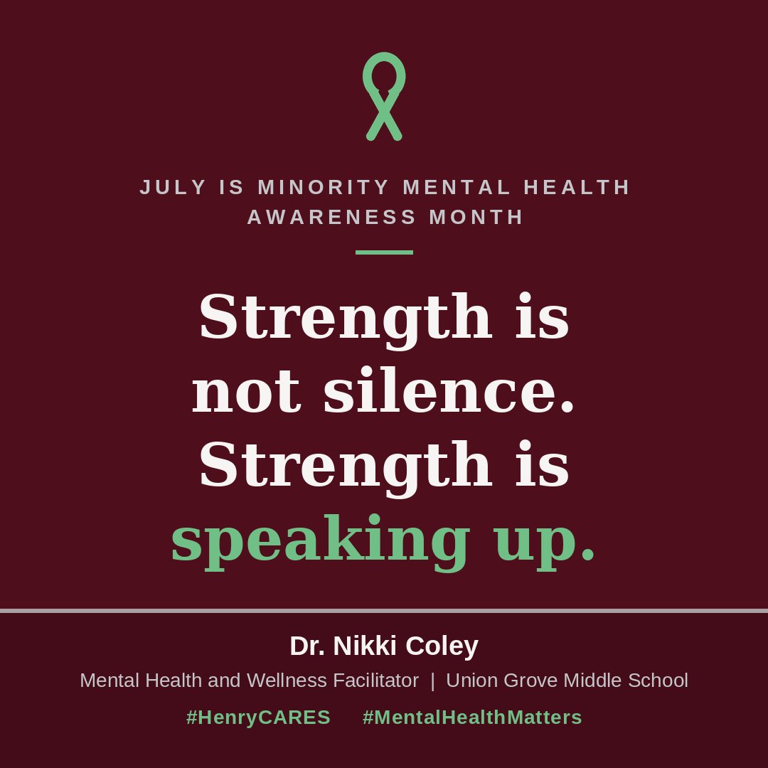 DrNikkiColey2's tweet photo. July is Minority Mental Health Awareness Month.
Strength is not silence. Strength is speaking up.
Every mind matters. Every story matters. Check on yourself. Check on your people. Healing is for all of us.
#MinorityMentalHealth #MentalHealthMatters #HenryCARES #WellnessHCS https://t.co/IScGInINX1