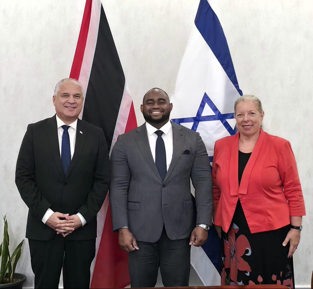 IsraelintheCAR's tweet photo. 🇮🇱🇹🇹 Ambassador @MattanyaCohen &amp; @MASHAVisrael DG Amb. Eynat Shlein held a productive work visit to Trinidad &amp; Tobago, meeting FM Sean Sobers, AG John Jeremie, Min. Dr. Lackram Bodoe, Min. Jearlean John, Min. Kennedy Swaratsingh &amp; 🌎 ACS SG Noemi Espinosa Madrid. https://t.co/tXRMJXXE95