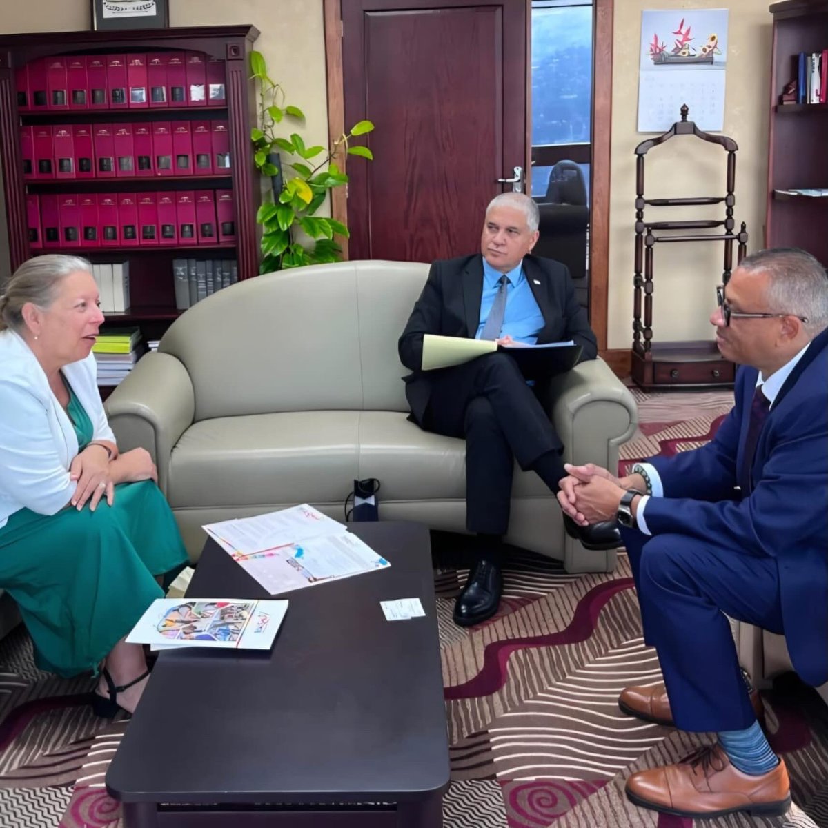 IsraelintheCAR's tweet photo. 🇮🇱🇹🇹 Ambassador @MattanyaCohen &amp; @MASHAVisrael DG Amb. Eynat Shlein held a productive work visit to Trinidad &amp; Tobago, meeting FM Sean Sobers, AG John Jeremie, Min. Dr. Lackram Bodoe, Min. Jearlean John, Min. Kennedy Swaratsingh &amp; 🌎 ACS SG Noemi Espinosa Madrid. https://t.co/tXRMJXXE95