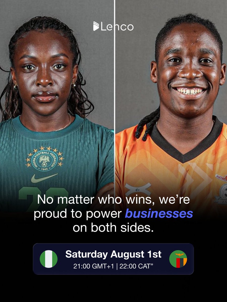 LencoHQ's tweet photo. It's a family affair! 🇿🇲⚽🇳🇬

Zambia takes on Nigeria at the CAF Women's Africa Cup of Nations on Saturday, 1st August. No matter who wins on the pitch, Lenco is cheering for business in both countries.

What's your score prediction?👀 https://t.co/kwstVCjfGX