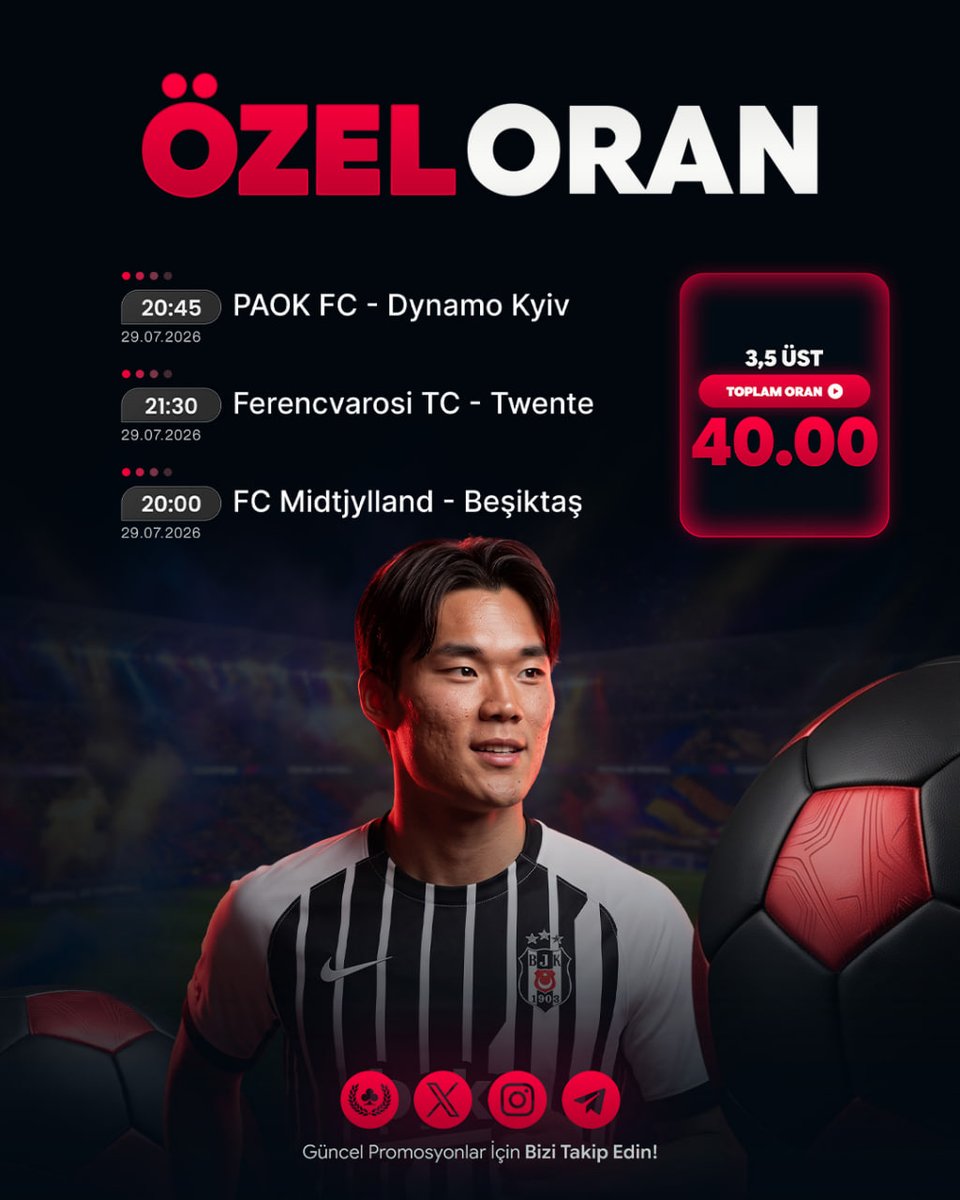 Tr_Bahsine's tweet photo. 🔥 #BAHSİNE ÖZEL ORANLARIYLA GÜNÜN KUPONU! 🔥
➜ 3,5 ÜST 🎯
⚽️ #PAOKFC 🆚 #DynamoKyiv
⚽️ #FerencvárosiTC 🆚 #Twente
⚽️ #FCMidtjylland 🆚 #Beşiktaş
💥Oran: 40.00
👍Yüksek oran, büyük heyecan ve kazanç fırsatı Bahsine'de!

👑Giriş: https://t.co/MUBPzZcrBS https://t.co/kQawrDTaDo