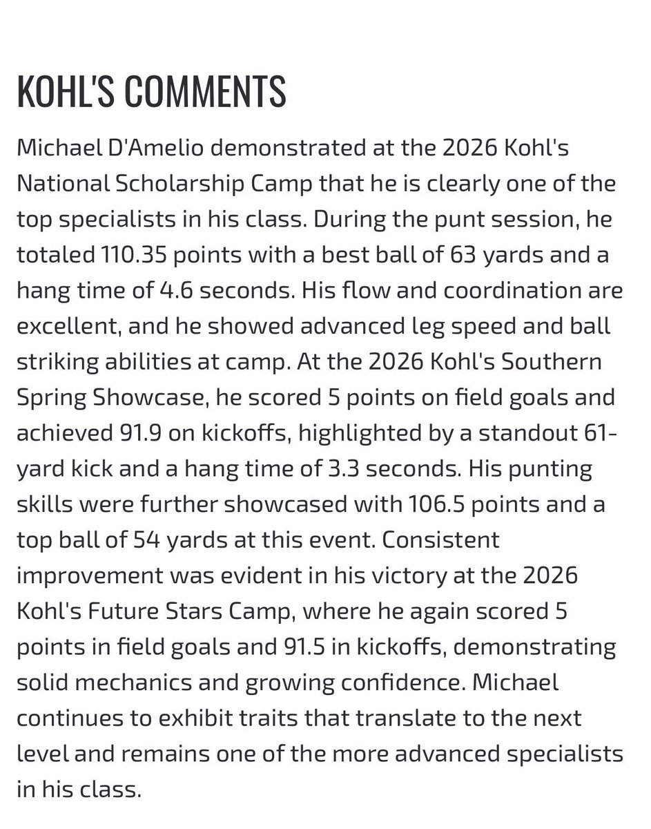 michaeladamelio's tweet photo. Blessed to be ranked #3 in the country by @KohlsKicking and a 5 ⭐️ co/2028. @HKA_Tanalski @shanee_mc @Coach_Radke @IHS_OCPS @CoachKinard @STUMPS03 https://t.co/V7hbp0EjE8