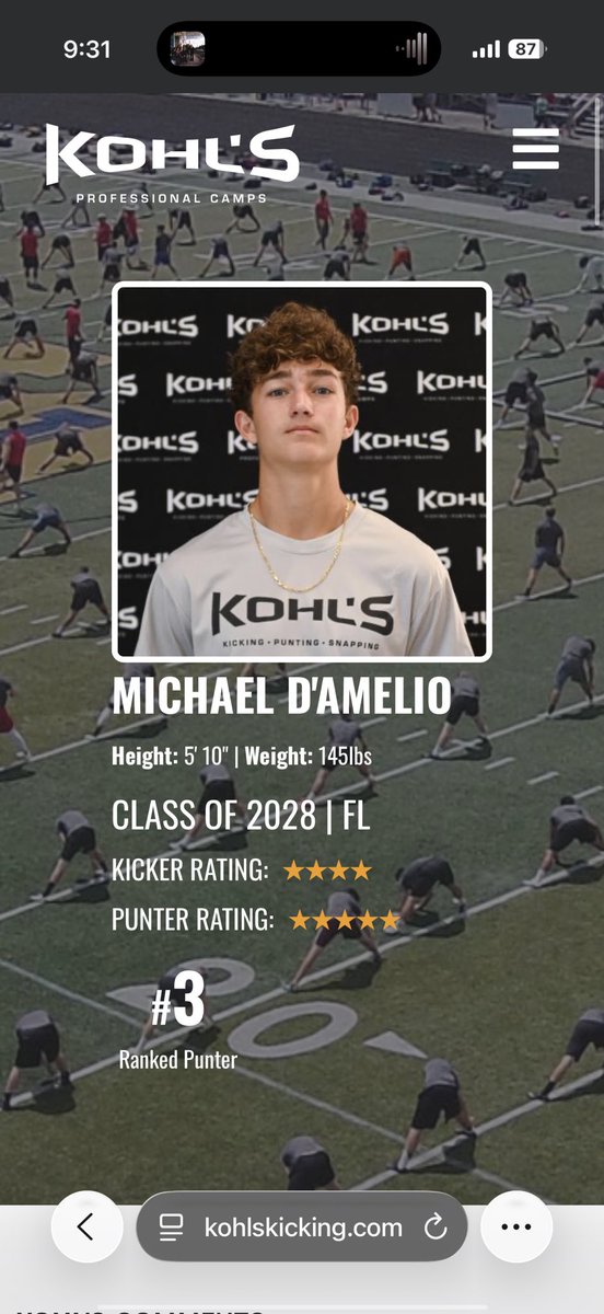 michaeladamelio's tweet photo. Blessed to be ranked #3 in the country by @KohlsKicking and a 5 ⭐️ co/2028. @HKA_Tanalski @shanee_mc @Coach_Radke @IHS_OCPS @CoachKinard @STUMPS03 https://t.co/V7hbp0EjE8
