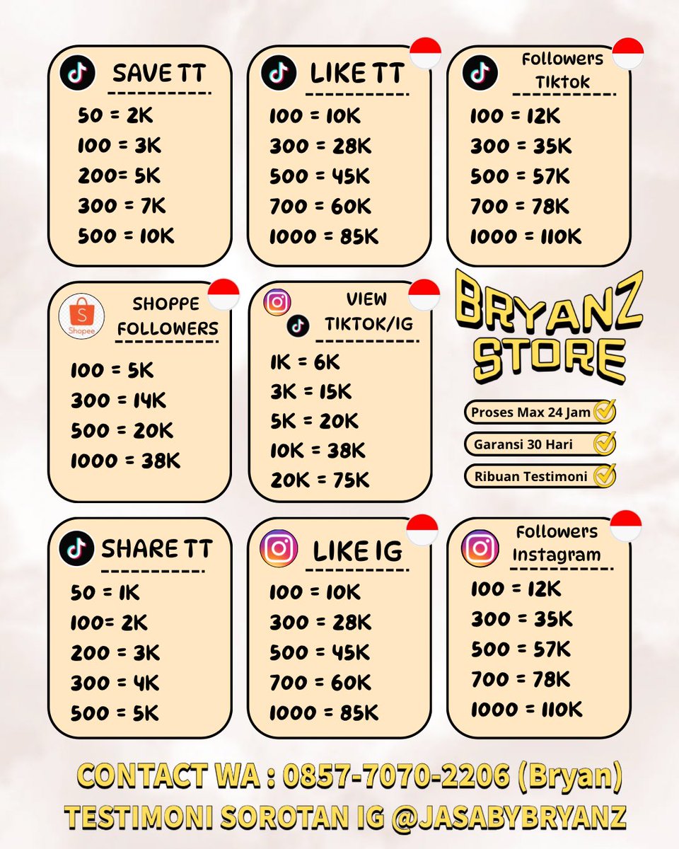 Bryanzstore's tweet photo. 5000+ TESTIMONI SINCE 2024‼️🤩 CEK LINKTREE!!

request dan order di linktree profil yaa

#zonauang #zonajajanRedA wts wtb followers jual beli folls like instagram ig tiktok indonesia view shoppe tt buy sell fyp jasa sosmed folls tiktok ig instagram tt indo https://t.co/Z6YPlREzWV