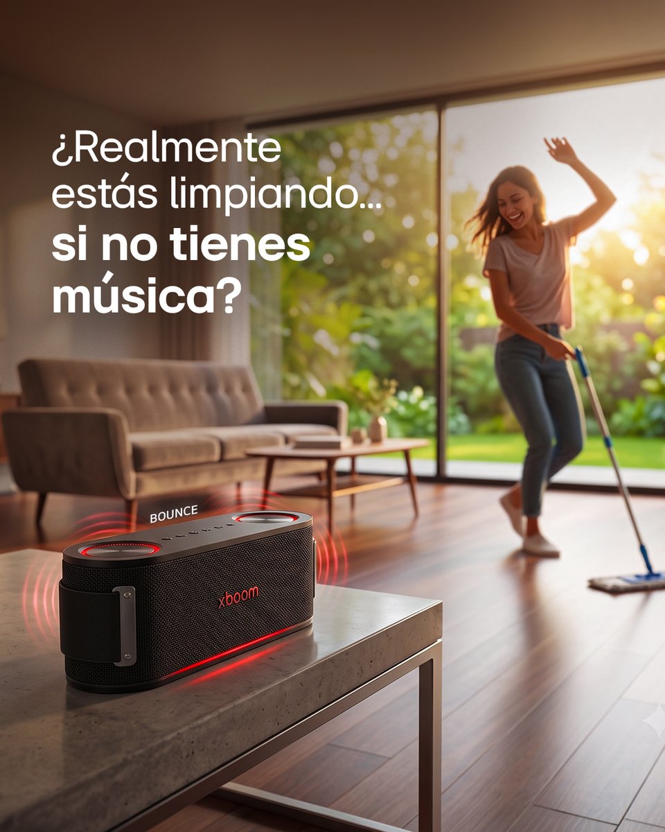 lg_peru's tweet photo. Barrer sin música es solo... mover el polvo de lugar. 🧹
Trapear sin música es solo... mojar el piso.
El ritual no estaría completo sin el LG xboom Bounce a todo volumen. https://t.co/HeM6HHPkJu