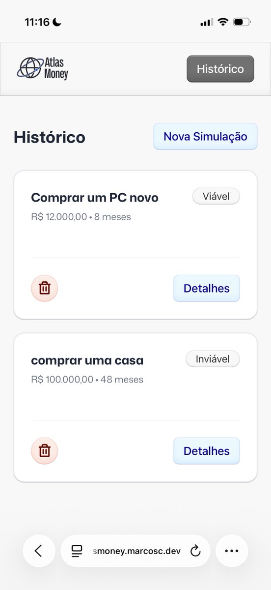 MarcosCDev's tweet photo. Tem até histórico, as simulações anteriores ficam salvas e você pode voltar nelas. https://t.co/GIUCzWQgOc