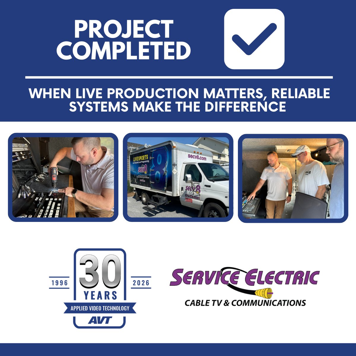 AppliedVideoInc's tweet photo. AVT partnered with @sectv Service Electric Cable TV &amp; Communications -SECV8 to upgrade the audio and communications systems in its production truck with Dante networking, JBL monitoring, and enhanced wireless intercoms creating a more reliable, future ready broadcast environment. https://t.co/ttHSRK84oA