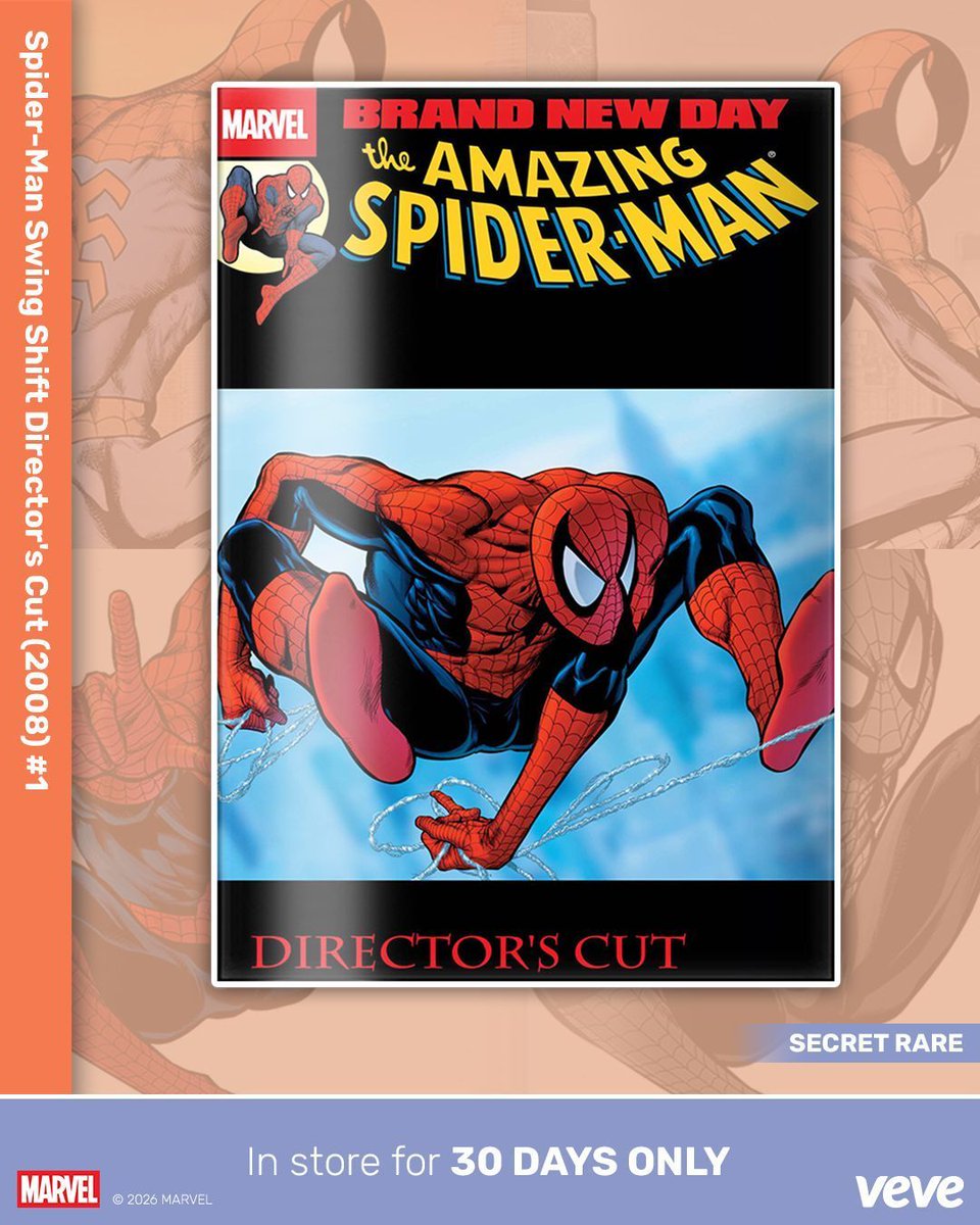 veve_official's tweet photo. WAITLIST CLOSES SOON! ⏰

Suit up and join now for your chance to land the True Believer Variant - Secret Rare cover by Phil Jimenez!

Marvel’s Spider-Man: Swing Shift Director's Cut (2008) #1 drops in blind box waitlist format on VeVe with 5 cover variants TODAY at 8AM PT with a limited 1,000 editions available. https://t.co/sSlhzrfEA1
