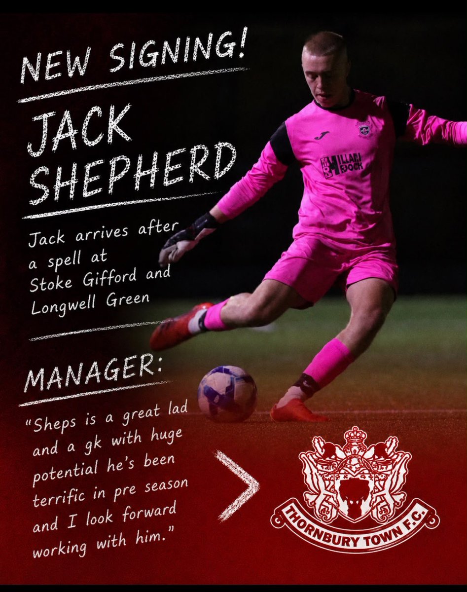 thornburytownfc's tweet photo. Nothing beats an afternoon signing we are delighted to announce the signing of Jack shepherd to the club, young shot stopper with bags of potential! And we aren’t done there we have a few more to announce before Saturdays game 👀#transfernews https://t.co/16lICNAmTm