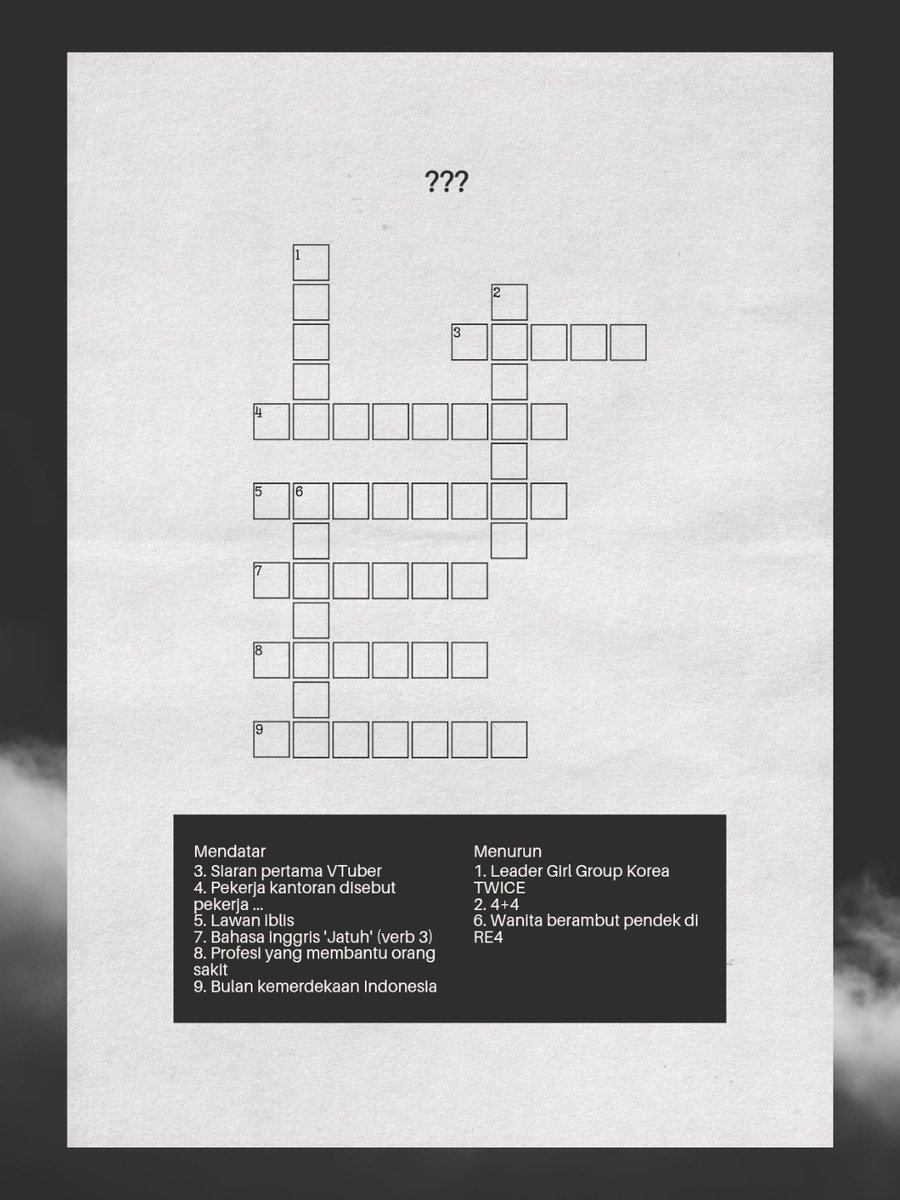 dooda_project's tweet photo. Hmm, apa ada yang bisa meyelesaikan TTS ini?
Mungkin bagi kalian yang bisa menyelesaikan TTS ini paham maksudnya apa, xixixixi~ https://t.co/F9Mdgkp8j4