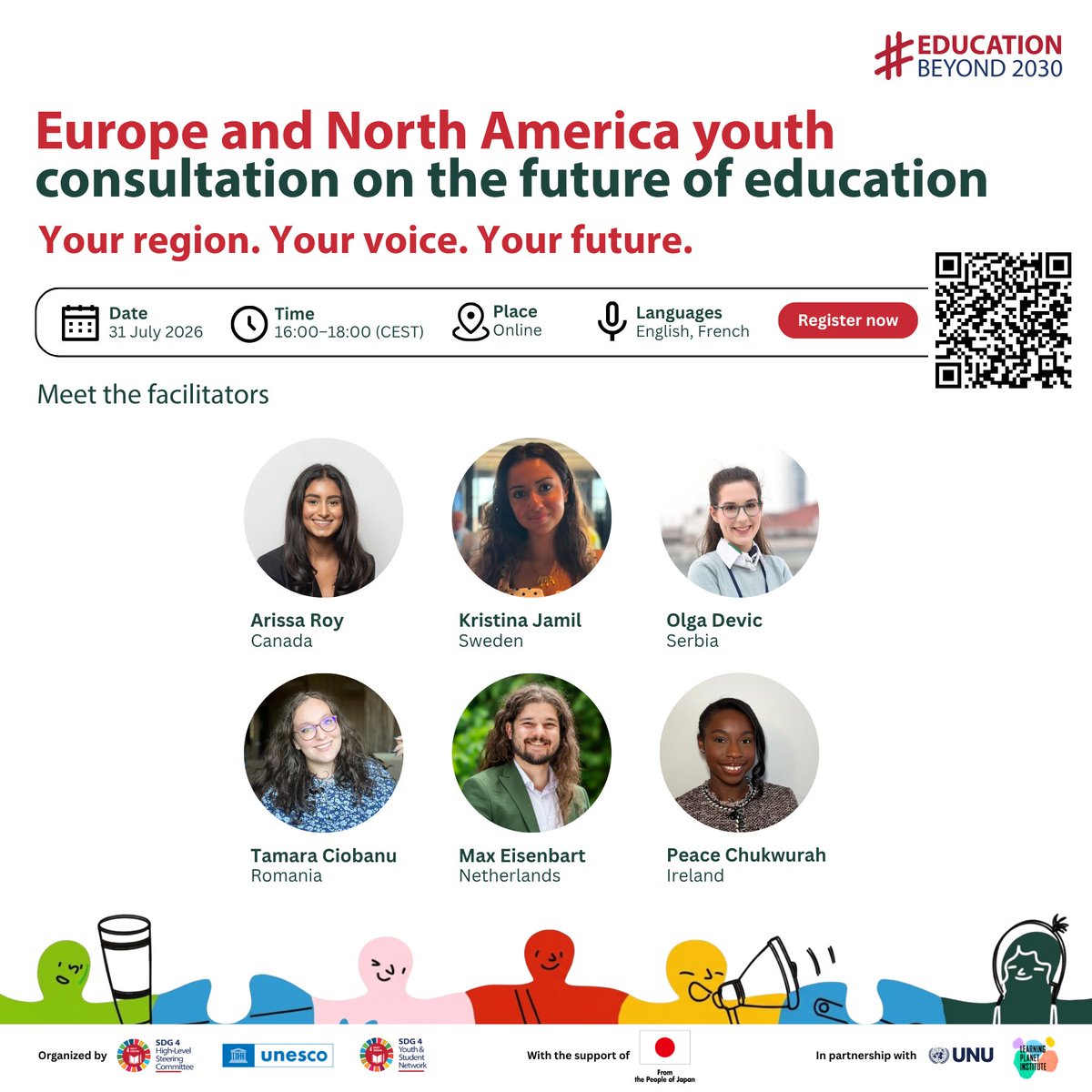 Education2030UN's tweet photo. 🌍 European and North American youth, the future of education needs your voices. Join the regional consultation on #EducationBeyond2030 and help define what's next.
📅 31 July 2026 | 🕚16:00-18:00 (English &amp; French) 
👉 Register now: https://t.co/DIGMB0WQD5 https://t.co/OgbNEszavW