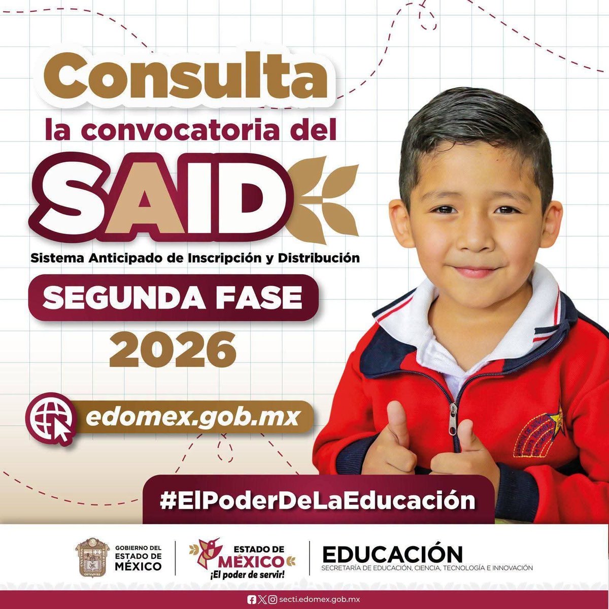15ees0222a's tweet photo. 📣 Atención 📣

🎒Consulta la convocatoria de la segunda fase del #SAID2026 y participa en el proceso de inscripción para tus hijas o hijos.👇🏻

🗓¡Que no se te pase!

🌐 https://t.co/PbH3wUOnzk

#ElPoderDeLaEducación https://t.co/H33hhqwoFd