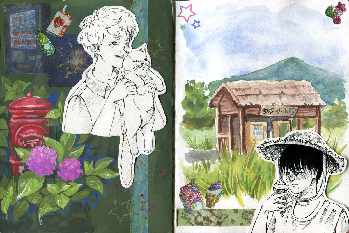 AlienYubi's tweet photo. #tshd #thesummerhikarudied #tshdfanart
забавный факт, что все рисунки на этом развороте скетчбука делались в очень разные периоды времени, с промежутком в несколько месяцев или даже лет https://t.co/1dt76oWaVJ