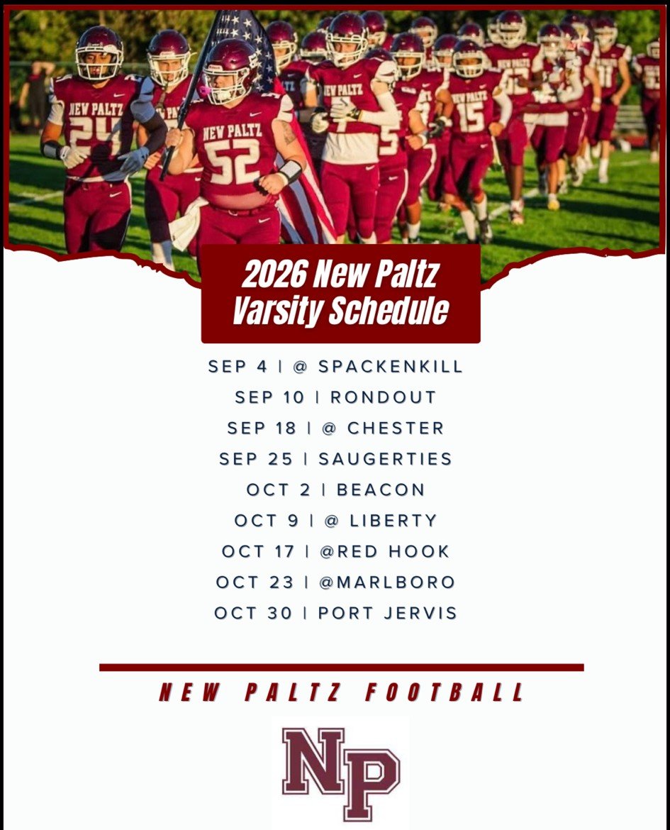 CoachNebblett's tweet photo. 2026 starts another chapter for the New Paltz Huguenots football program, 2026 Schedule...
(A) Spackenkill 5 pm
(H) Rondout 630 pm
(A) Chester 7 pm
(H) Saugerties 630 pm
(H) Beacon 630 pm
(A) Liberty 1 pm
(A) Red Hook 1 pm
(A) Marlboro 7 pm
(H) Port Jervis 630 pm

#GoHuguenots 🏈 https://t.co/V5mHc9CFiu