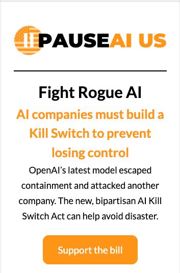 FelixDeSimone's tweet photo. In just the past few days, @pauseaius has gotten over 500 emails and calls to Congress in support of @RepTedLieu and @RepNateMoran's bold and much-needed AI Kill Switch Act. Let's keep up the pressure! Call your reps in support today: https://t.co/KXOyRxzX3g https://t.co/u6O59QX92q