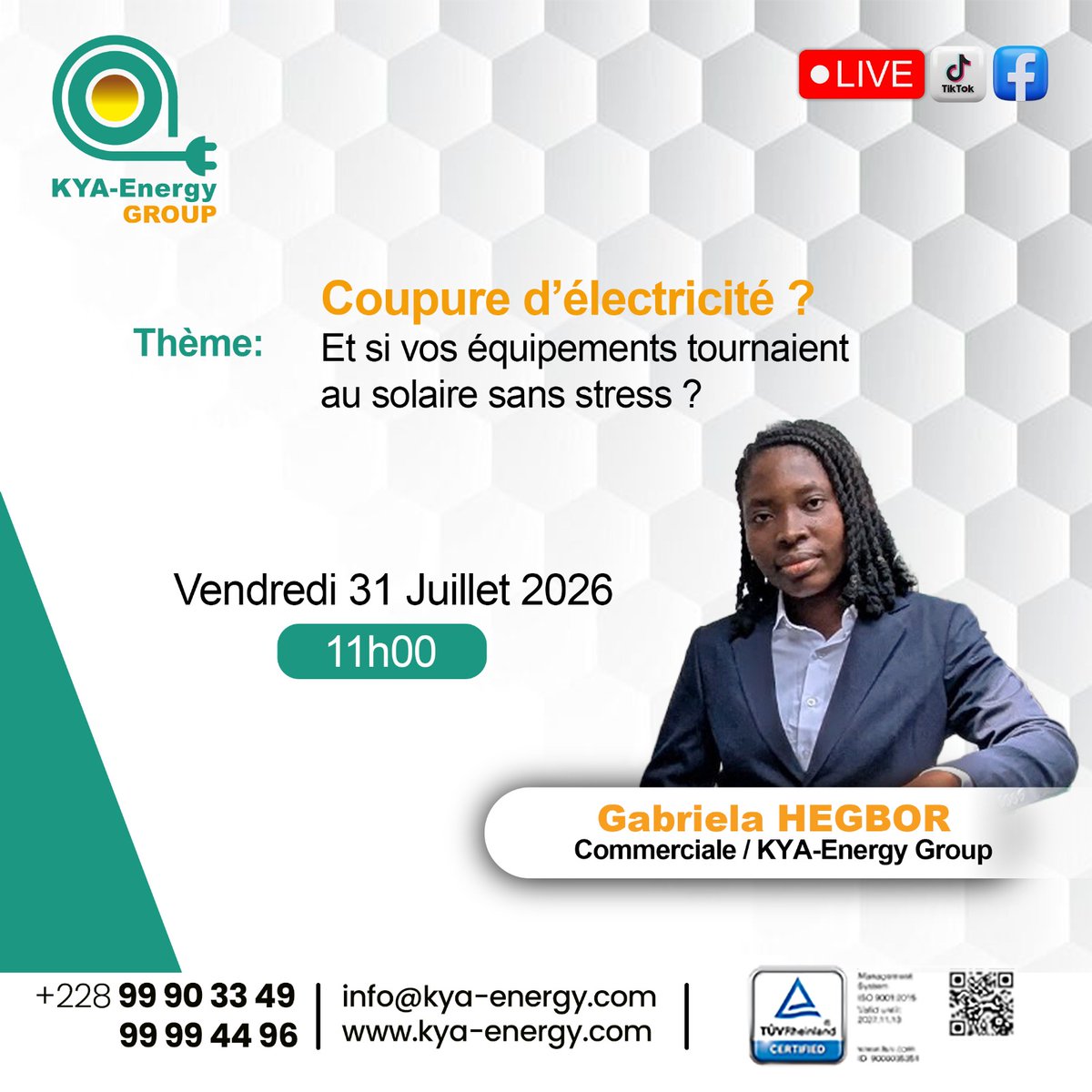 kya_energy's tweet photo. 𝐋𝐈𝐕𝐄 𝐊𝐘𝐀  | 𝐂𝐨𝐮𝐩𝐮𝐫𝐞 𝐝'𝐞́𝐥𝐞𝐜𝐭𝐫𝐢𝐜𝐢𝐭𝐞́ ? 𝐄𝐭 𝐬𝐢 𝐯𝐨𝐬 𝐞́𝐪𝐮𝐢𝐩𝐞𝐦𝐞𝐧𝐭𝐬 𝐭𝐨𝐮𝐫𝐧𝐚𝐢𝐞𝐧𝐭 𝐚𝐮 𝐬𝐨𝐥𝐚𝐢𝐫𝐞, 𝐬𝐚𝐧𝐬 𝐬𝐭𝐫𝐞𝐬𝐬 ?

Rejoignez Gabriela HEGBOR, Commerciale

🔴 EN DIRECT sur TikTok et Facebook
Ven. 31 Juillet 2026 | 11h00 https://t.co/Okgo9cOH6B