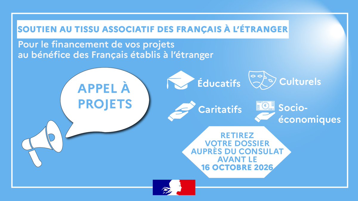 FranceFrancfort's tweet photo. 📢 Appel à projets #STAFE 2027 (Soutien au tissu associatif des Français de l'étranger) : associations en Hesse, Sarre, Rhénanie-Palatinat ou Rhénanie du Nord-Westphalie à vos candidatures ! 🙌
➡️ Toutes les informations : https://t.co/ikmWhYmTIw et https://t.co/k7FjYL3h8H. https://t.co/KZusvXchZI