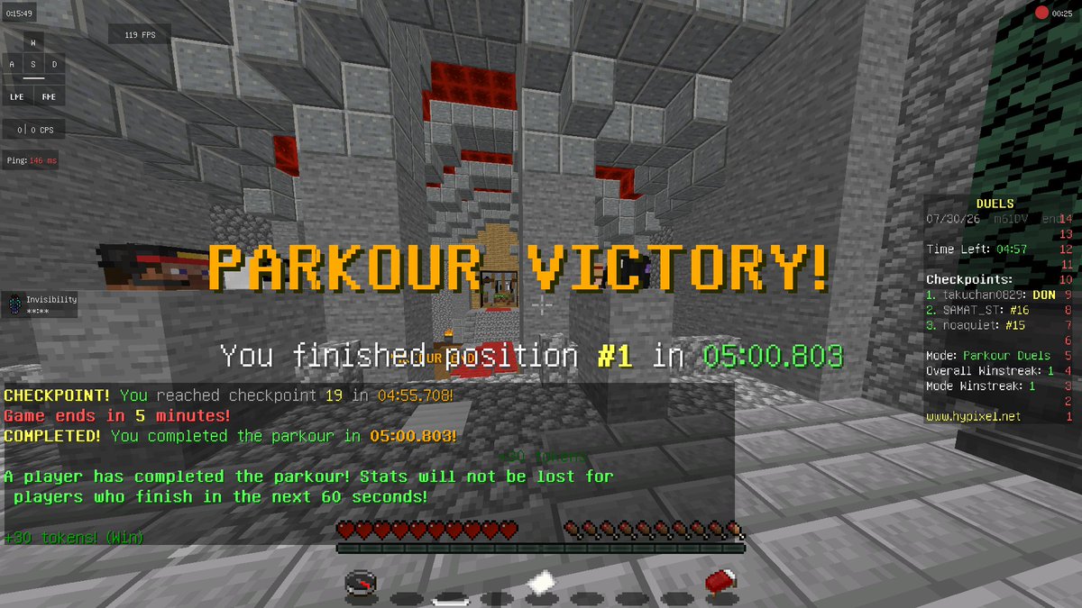 free_gamelife's tweet photo. #マイクラPVP #minecraftPVP #hypixel
本日の戦績
パルクール:1勝
UHCデュエル:2勝
久しぶりのマイクラです。全然勝てないです。また練習します。 https://t.co/TUSyNuqFNy