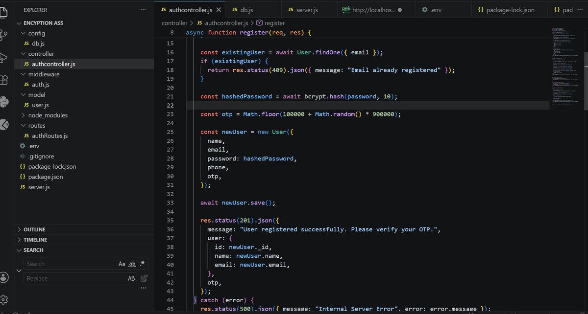 ferzherzee's tweet photo. Day 5 of documenting my backend journey 👨🏾‍💻

Added OTP verification today: random 6 digit code on register, verified before confirming the account.

Also caught a real bug. Missing return meant wrong OTPs still verified users. Fixed it.

#buildinpublic #BlackTechTwitter #coding https://t.co/rgV0CVYG1Y