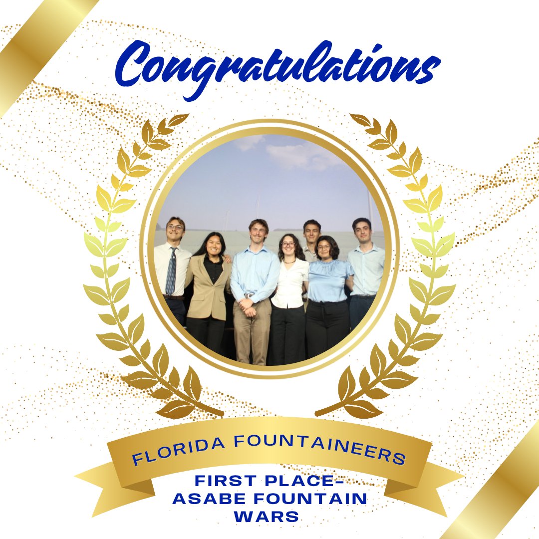 UF_ABE's tweet photo. Congrats to the Florida Fountaineers for winning First‑place at #ASABE2026 #Fountain Wars. Their entry- a 3D‑printed winch system with a dazzling aesthetic display—merged water, light, sound, and electronic control to win every metric. 💧🏆 https://t.co/WumhKSkh4t
