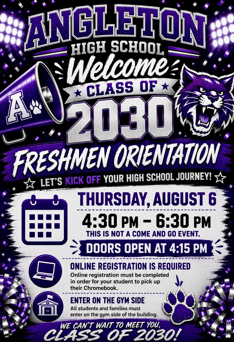AngletonHS's tweet photo. Class of 2030, we can’t wait to welcome you to AHS! https://t.co/PfBRmIufsl