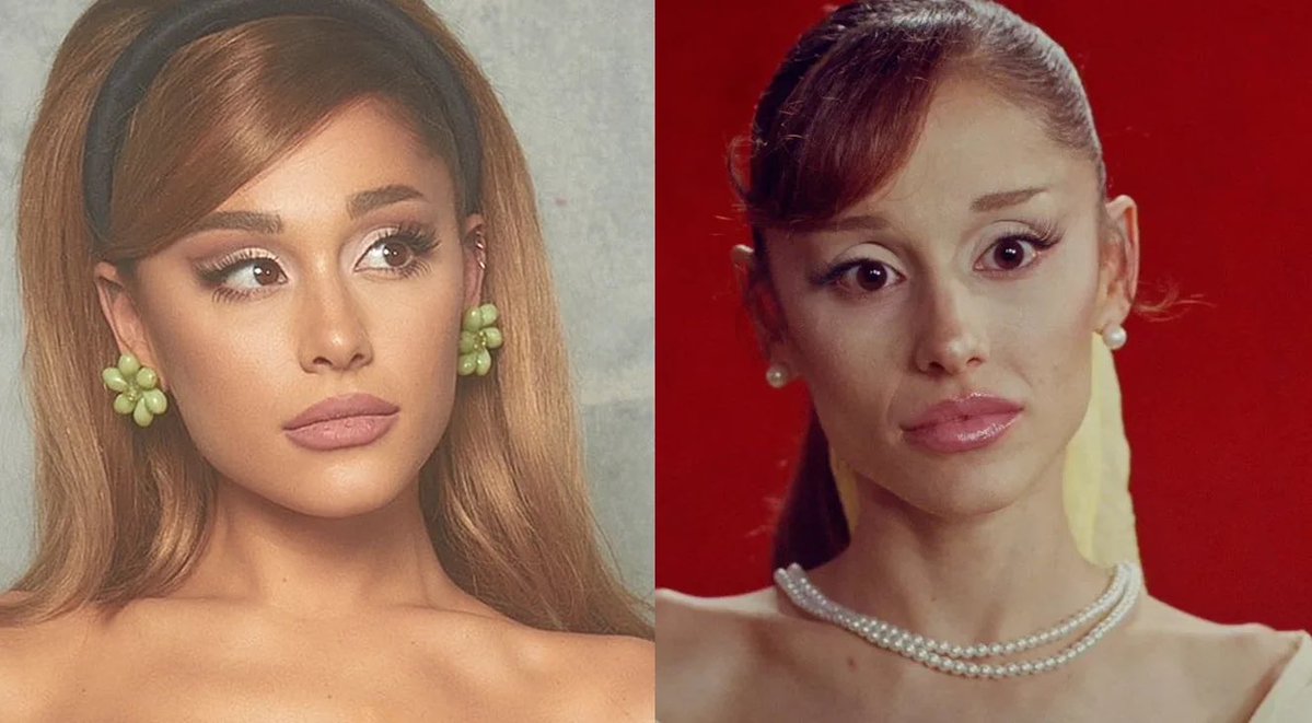 anniebaexquie's tweet photo. which makeup look suits ariana the best left or right ? https://t.co/nWKkNOLTtN