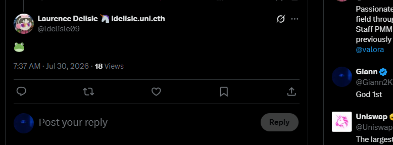 IceManDrakee's tweet photo. @Uniswap is launching a new website called https://t.co/bRBC3b7LBo and when you click on the website, it brings you to a frog named "frong" when you inspect element

Also, a uniswap member commented a frog 

0x2fd5668857d2b8e45d8891f6d34df10c9a101623 https://t.co/aPiDk4oHCy