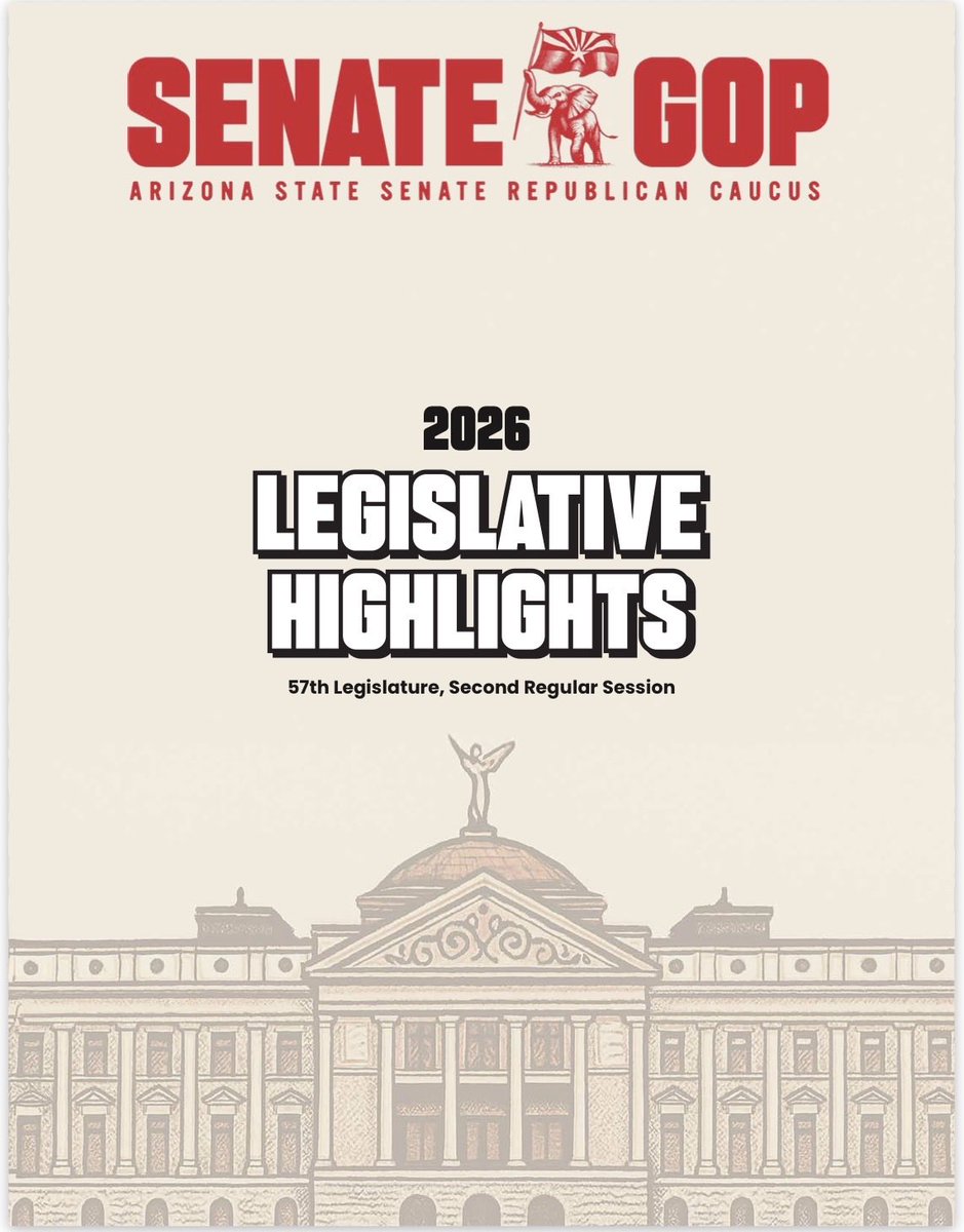 AZSenateGOP's tweet photo. 🚨 The 2026 Senate Republican Legislative Highlights are here!

From delivering historic tax relief and strengthening public safety to protecting Arizona’s water, families, veterans, and small businesses, Senate Republicans fought for the issues that matter most to Arizonans.

Read more about our accomplishments and how Governor Hobbs killed a variety of commonsense solutions to the issues facing Arizona:
https://t.co/8bBoKlR8ed