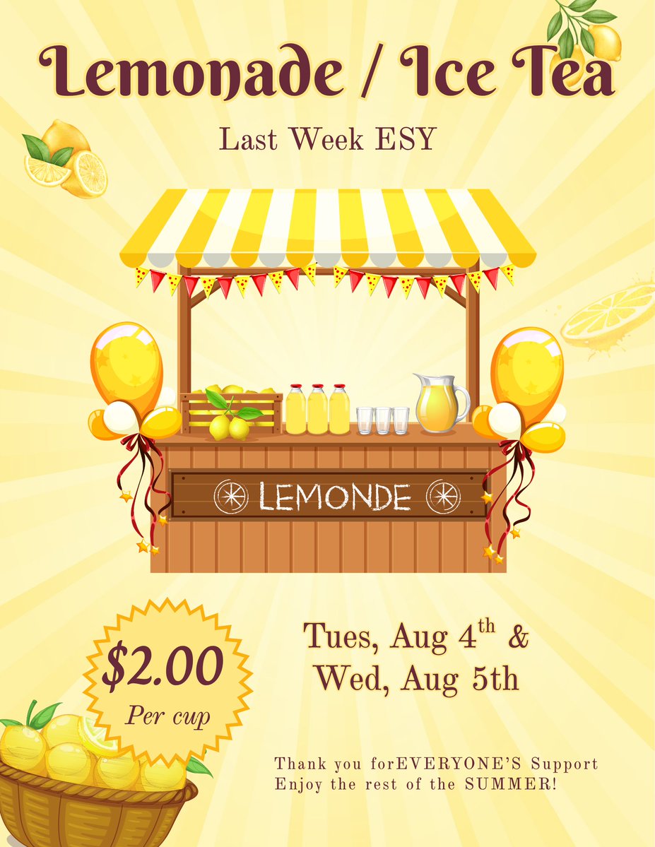 ktruehockey's tweet photo. 🍋 Next week is the last week to stop by and grab a cold cup of Lemonade &amp; now Ice Tea.

We will be out Tues &amp; Wed, Aug 4th &amp; 5th from 10 - 11:15am. Stop on by! Thank you for all the support! 🍋 https://t.co/fPyMl3zQ0r