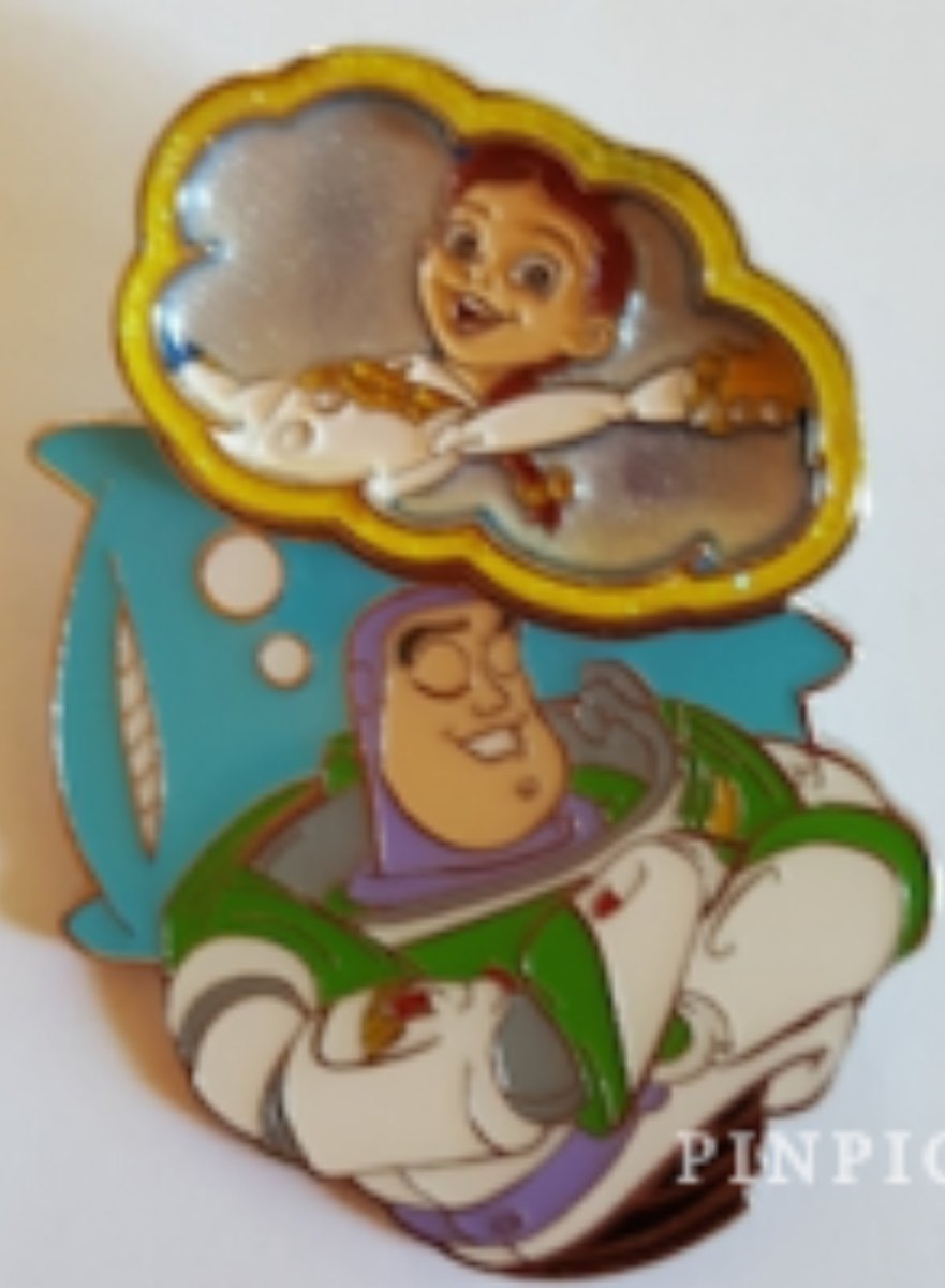 guessingdame's tweet photo. Buzz even dreams of Jessie this is creasing me 😭😭. Way too damn happy too. I love these Toy Story pins https://t.co/qZG3W50zN7