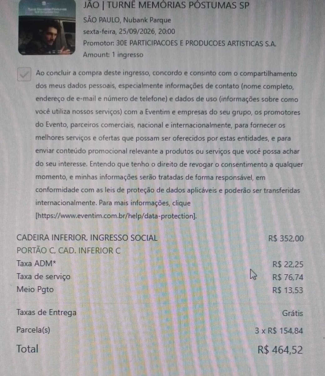emailstolacy's tweet photo. 🚨🚨 Vendo Ingresso - Turnê Memórias Póstumas SP 🚨🚨

Quantidade: 1
Setor: Cadeira Inferior
Tipo de ingresso: Ingresso Social
Valor: 464,52
Motivo: Comprei social pra não perder ingresso e consegui comprar meia hoje https://t.co/FQwEZFbrUz