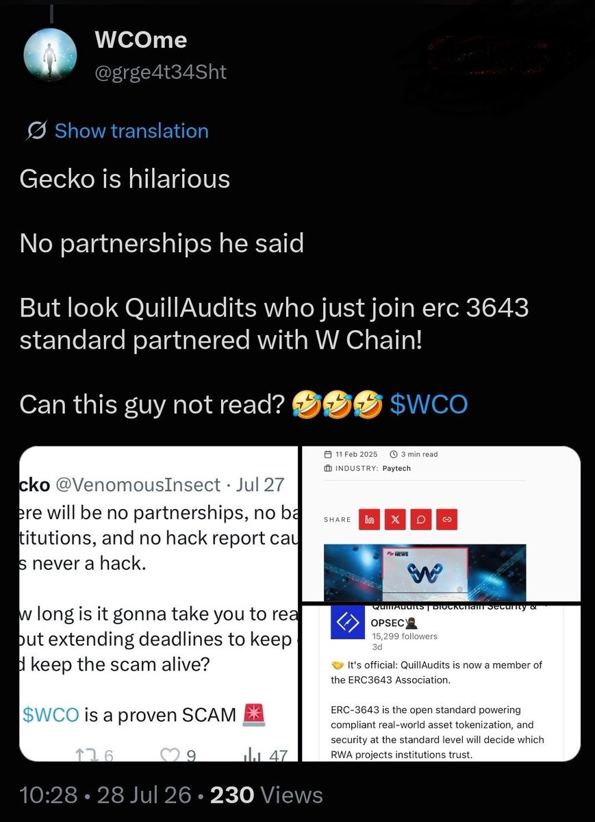 WCO_IS_A_SCAM's tweet photo. @VenomousInsect WCOme @grge4t34Sht the paid $WCO Wayfinder scammer is exposed once again. It's time people come to the realization that all this scammer does is spread lies and fake news in a desperate attempt to lure in new innocent investors. Be aware of this scammer! 🚨
#Scammer #Fraudster https://t.co/pPj0xqVBE2